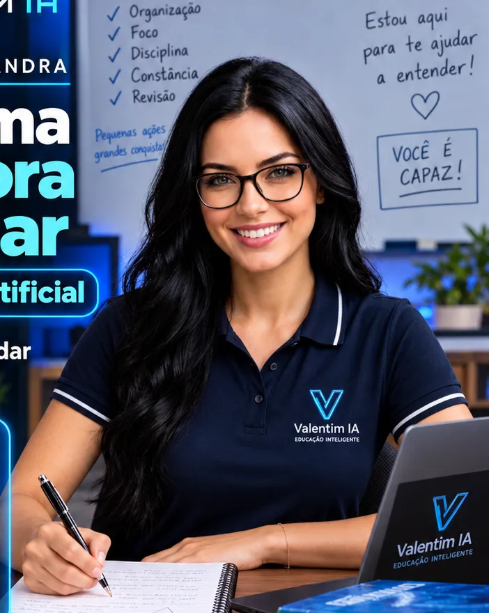 Professora Alessandra na mesa de estudos